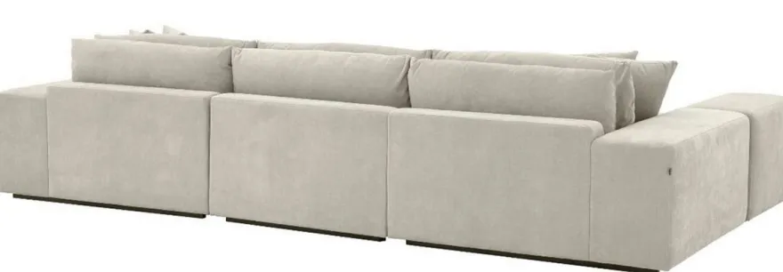 Casa Padrino Luxus Ecksofa Sandfarben / Schwarz 380 x 200 x H. 90 cm - Wohnzimmer Sofa mit Kissen - Luxus Qualität