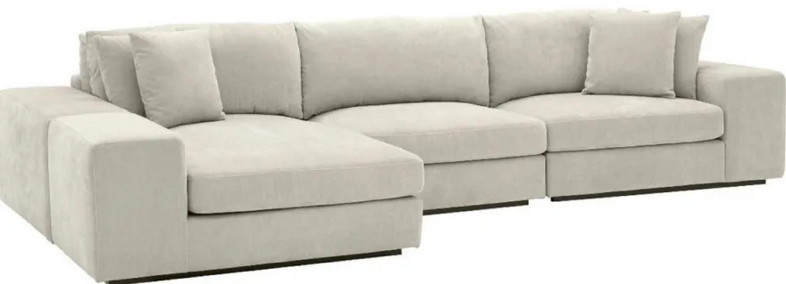 Casa Padrino Luxus Ecksofa Sandfarben / Schwarz 380 x 200 x H. 90 cm - Wohnzimmer Sofa mit Kissen - Luxus Qualität