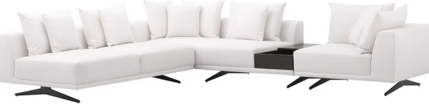 Casa Padrino Luxus Ecksofa Weiß / Bronzefarben 340 x 292 x H. 64 cm - Edles Wohnzimmer Sofa mit Kissen - Luxus Möbel - Luxus Qualität