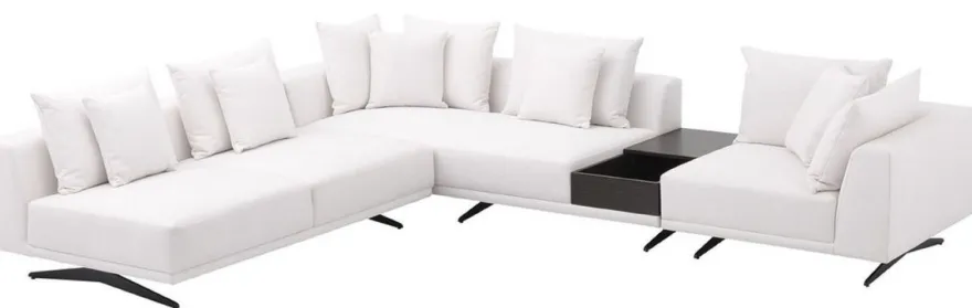 Casa Padrino Luxus Ecksofa Weiß / Bronzefarben 340 x 292 x H. 64 cm - Edles Wohnzimmer Sofa mit Kissen - Luxus Möbel - Luxus Qualität