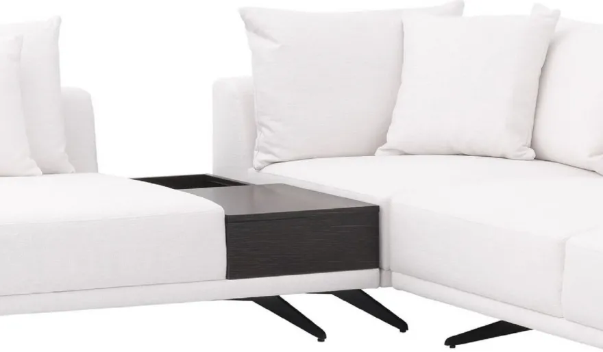 Casa Padrino Luxus Ecksofa Weiß / Bronzefarben 340 x 292 x H. 64 cm - Edles Wohnzimmer Sofa mit Kissen - Luxus Möbel - Luxus Qualität