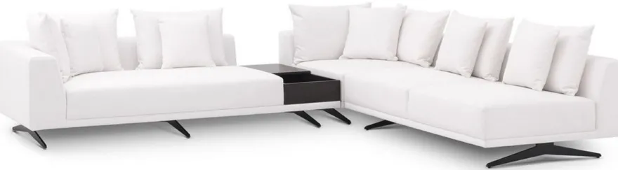 Casa Padrino Luxus Ecksofa Weiß / Bronzefarben 340 x 292 x H. 64 cm - Edles Wohnzimmer Sofa mit Kissen - Luxus Möbel - Luxus Qualität