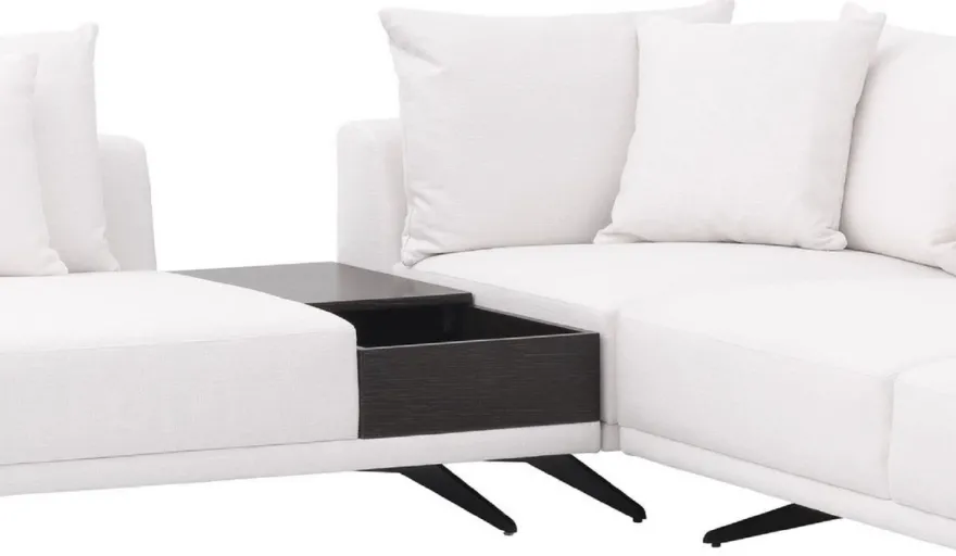Casa Padrino Luxus Ecksofa Weiß / Bronzefarben 340 x 292 x H. 64 cm - Edles Wohnzimmer Sofa mit Kissen - Luxus Möbel - Luxus Qualität
