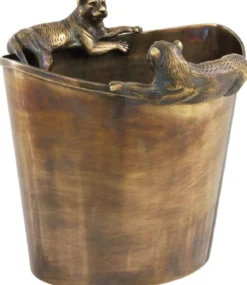 Casa Padrino Luxus Edelstahl Weinkühler mit 2 Messing Tragegriffen Vintage Messingfarben 25,5 x 25,5 x H. 23 cm - Hotel Restaurant Gastronomie Accessoires Panther