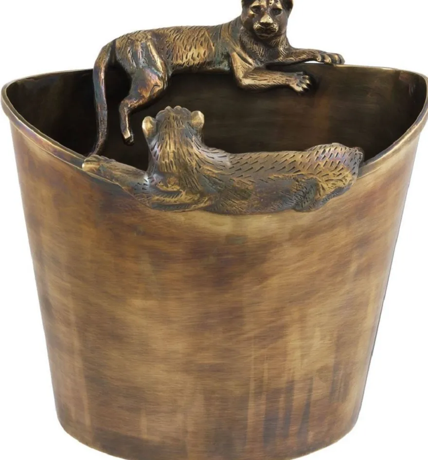 Casa Padrino Luxus Edelstahl Weinkühler mit 2 Messing Tragegriffen Vintage Messingfarben 25,5 x 25,5 x H. 23 cm - Hotel Restaurant Gastronomie Accessoires Panther
