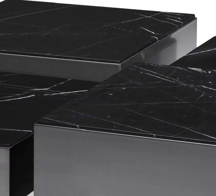 Casa Padrino Luxus Edelstahl Couchtisch Set mit Marmor Tischplatten Bronze / Schwarz - Wohnzimmer Möbel - Luxus Möbel - Luxus Kollektion