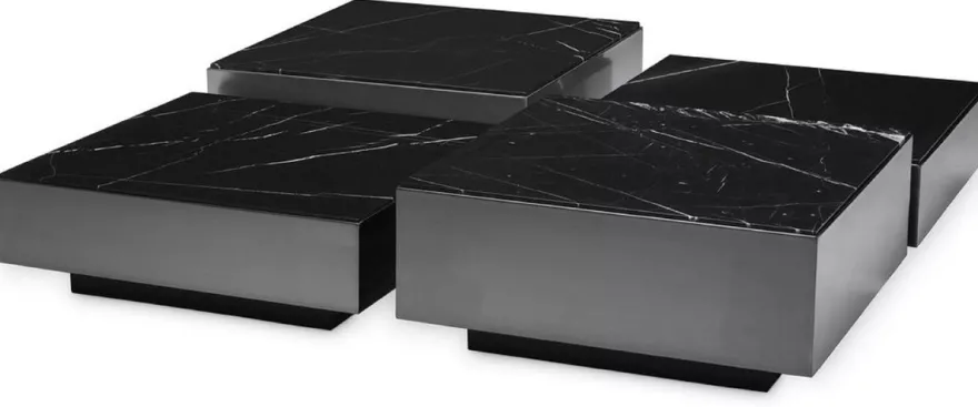 Casa Padrino Luxus Edelstahl Couchtisch Set mit Marmor Tischplatten Bronze / Schwarz - Wohnzimmer Möbel - Luxus Möbel - Luxus Kollektion