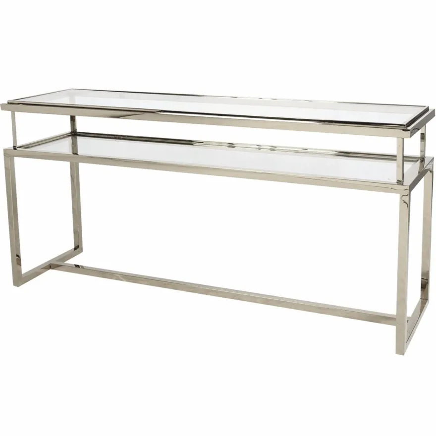 Casa Padrino Luxus Edelstahl Konsole mit Glasplatten Silber 160 cm - Luxus Interior