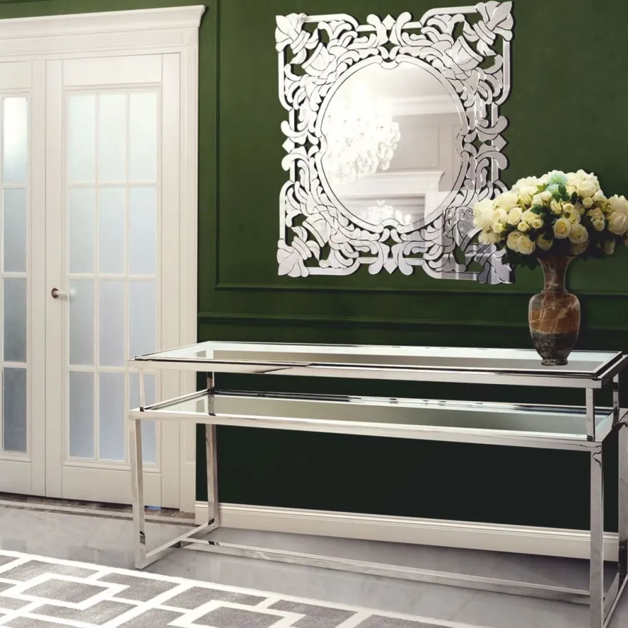 Casa Padrino Luxus Edelstahl Konsole mit Glasplatten Silber 160 cm - Luxus Interior