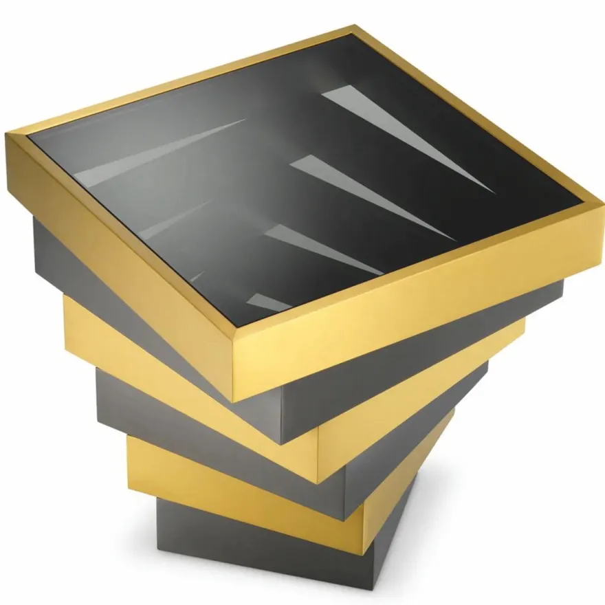 Casa Padrino Luxus Edelstahl Beistelltisch mit Glasplatte Messing / Bronze / Grau