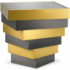 Casa Padrino Luxus Edelstahl Beistelltisch mit Glasplatte Messing / Bronze / Grau
