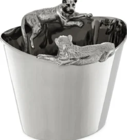 Casa Padrino Luxus Edelstahl Weinkühler mit 2 Messing Tragegriffen Silber 25,5 x 25,5 x H. 23 cm - Hotel Restaurant Gastronomie Accessoires
