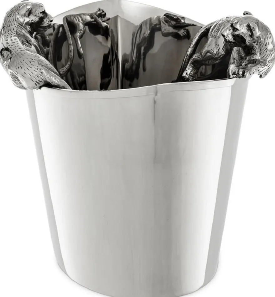 Casa Padrino Luxus Edelstahl Weinkühler mit 2 Messing Tragegriffen Silber 25,5 x 25,5 x H. 23 cm - Hotel Restaurant Gastronomie Accessoires