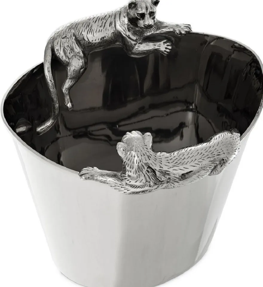Casa Padrino Luxus Edelstahl Weinkühler mit 2 Messing Tragegriffen Silber 25,5 x 25,5 x H. 23 cm - Hotel Restaurant Gastronomie Accessoires