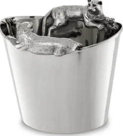 Casa Padrino Luxus Edelstahl Weinkühler mit 2 Messing Tragegriffen Silber 25,5 x 25,5 x H. 23 cm - Hotel Restaurant Gastronomie Accessoires