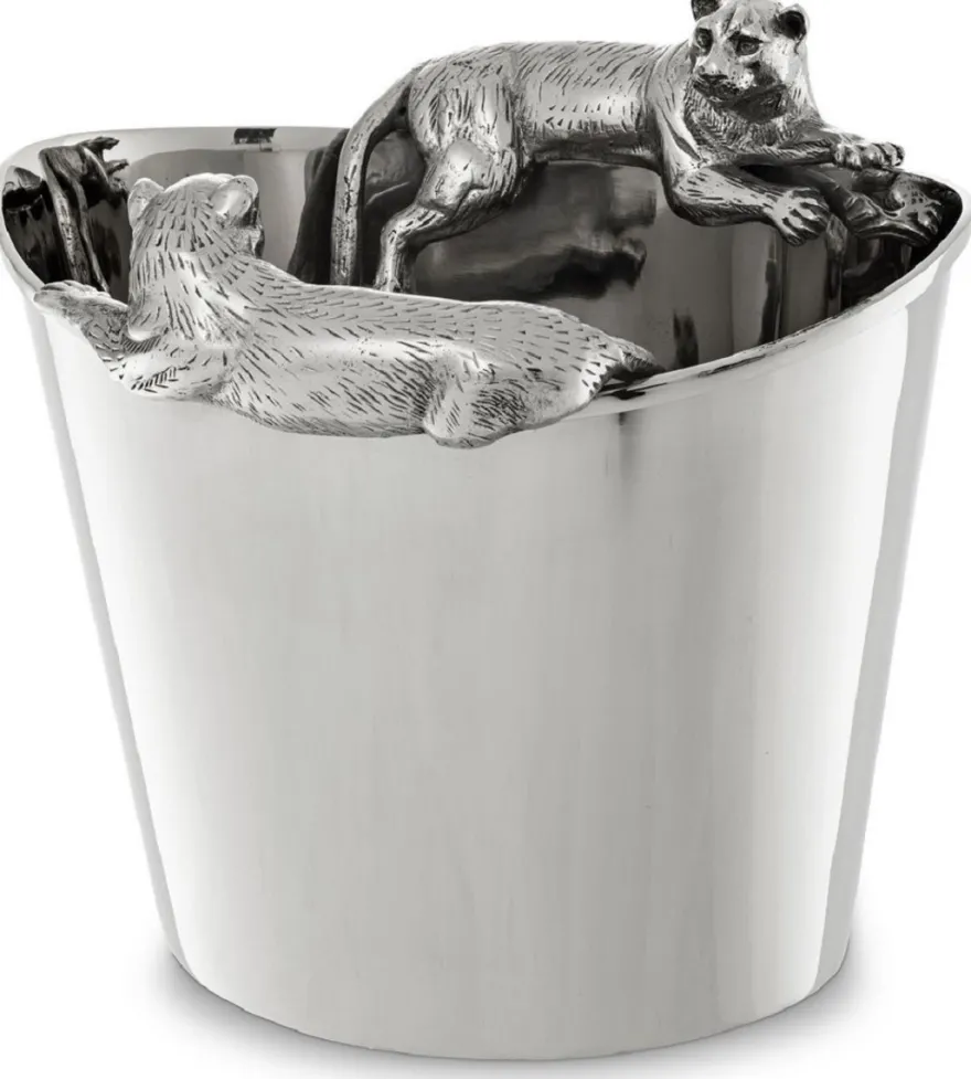 Casa Padrino Luxus Edelstahl Weinkühler mit 2 Messing Tragegriffen Silber 25,5 x 25,5 x H. 23 cm - Hotel Restaurant Gastronomie Accessoires