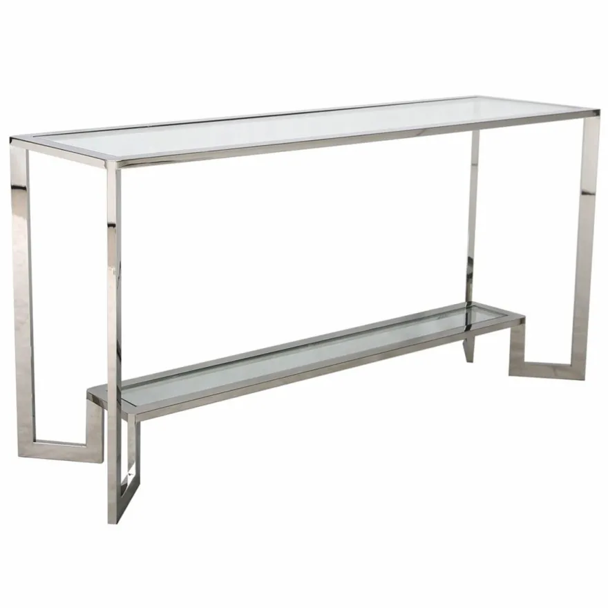 Casa Padrino Luxus Edelstahl Konsole mit Glasplatten Silber 160 cm - Luxus Möbel