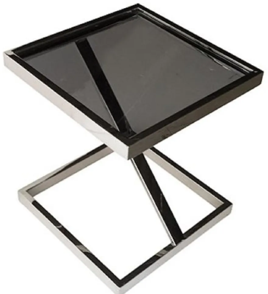 Casa Padrino Luxus Edelstahl Beistelltisch mit Glasplatte Silber / Schwarz 45 x 45 x H. 50 cm - Wohnzimmermöbel
