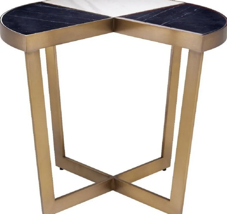 Casa Padrino Luxus Edelstahl Beistelltisch mit Marmor Tischplatte Schwarz / Weiß / Messingfarben Ø 60 x H. 50,5 cm - Luxus Möbel
