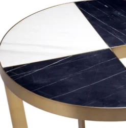 Casa Padrino Luxus Edelstahl Beistelltisch mit Marmor Tischplatte Schwarz / Weiß / Messingfarben Ø 60 x H. 50,5 cm - Luxus Möbel