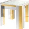 Casa Padrino Luxus Edelstahl Beistelltisch Silber / Gold 65 x 65 x H. 50 cm - Designer Beistelltisch mit Glasplatte