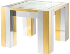 Casa Padrino Luxus Edelstahl Beistelltisch Silber / Gold 65 x 65 x H. 50 cm - Designer Beistelltisch mit Glasplatte