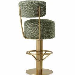 Casa Padrino Luxus Edelstahl Barstuhl Grün / Messing H. 104 cm - Luxus Bar Möbel