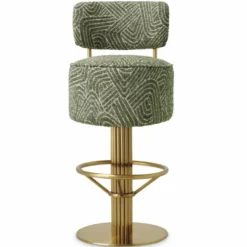 Casa Padrino Luxus Edelstahl Barstuhl Grün / Messing H. 104 cm - Luxus Bar Möbel