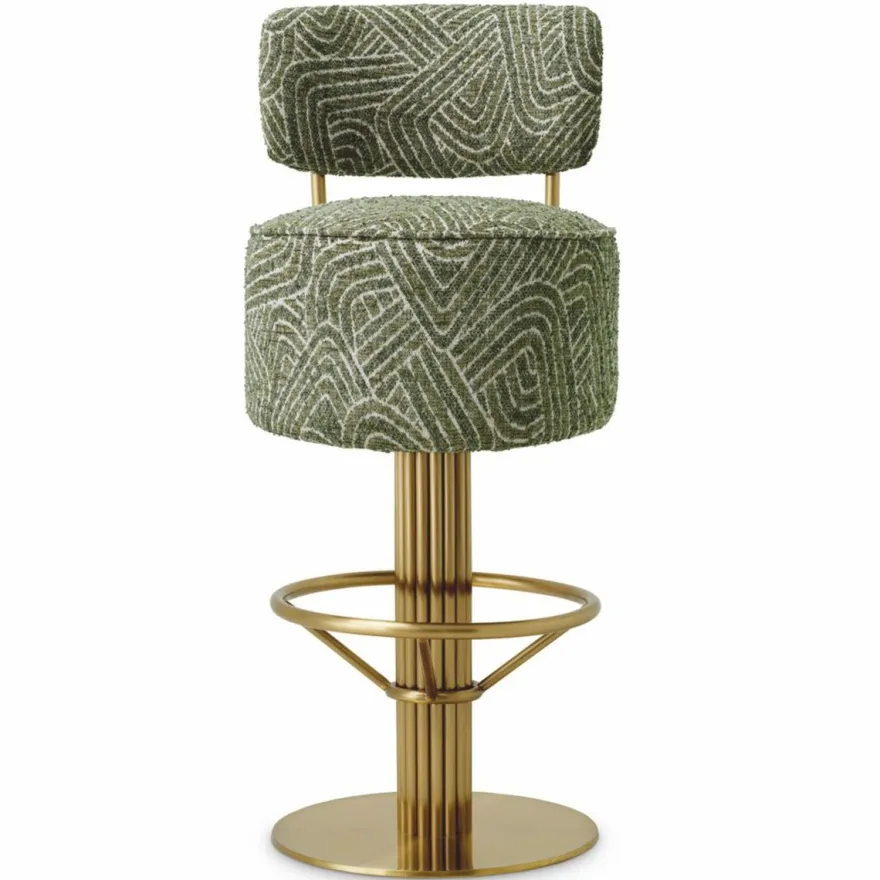 Casa Padrino Luxus Edelstahl Barstuhl Grün / Messing H. 104 cm - Luxus Bar Möbel