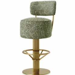 Casa Padrino Luxus Edelstahl Barstuhl Grün / Messing H. 104 cm - Luxus Bar Möbel