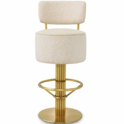 Casa Padrino Luxus Edelstahl Barstuhl Creme / Messing H. 104 cm - Luxus Bar Möbel