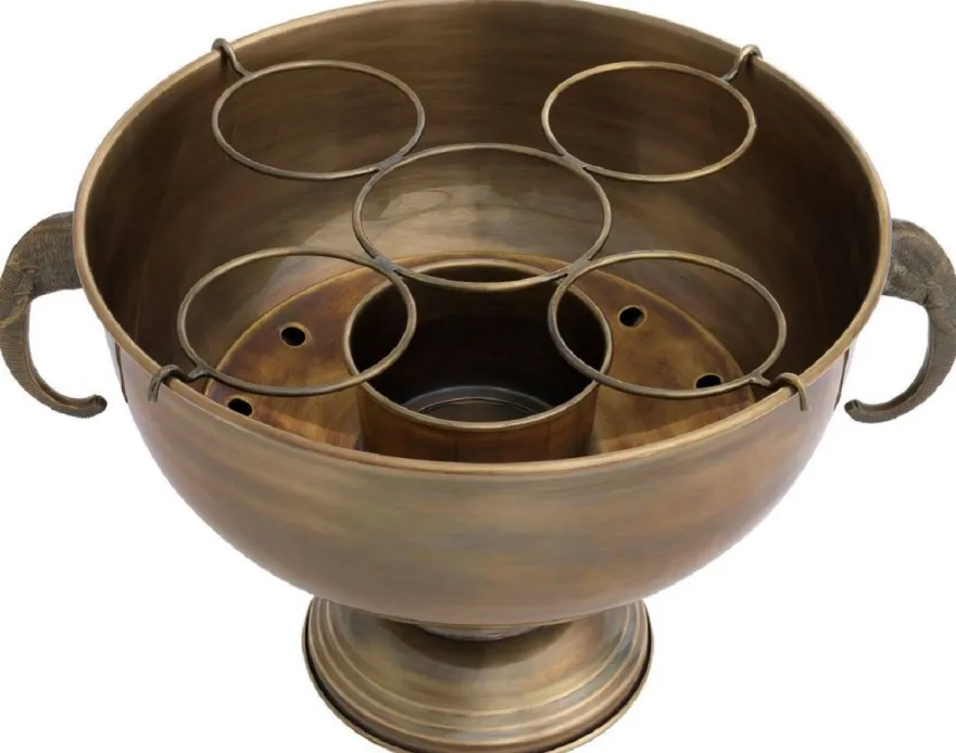 Casa Padrino Luxus Edelstahl Champagnerkühler mit 2 Messing Elefantenkopf Tragegriffen Vintage Messingfarben 49 x 39 x H. 29 cm - Sektkühler - Weinkühler - Hotel & Restaurant Accessoires