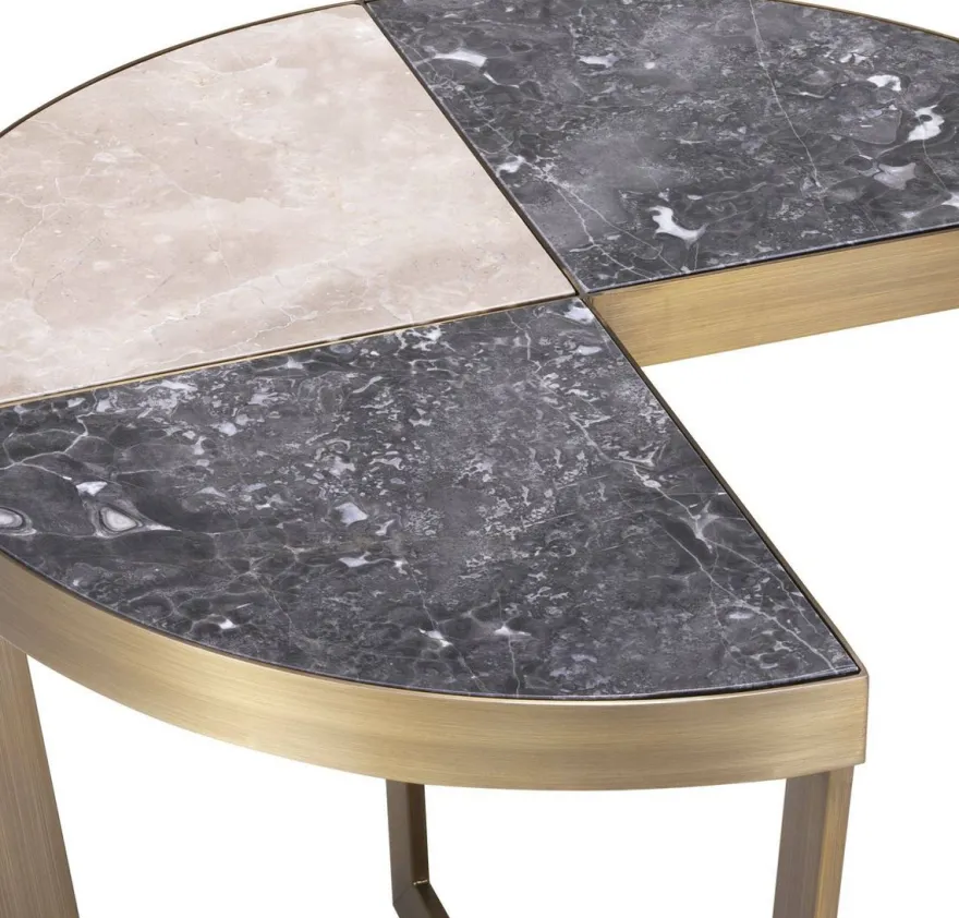 Casa Padrino Luxus Edelstahl Beistelltisch mit Marmor Tischplatte Grau / Beige / Messingfarben Ø 60 x H. 50,5 cm - Luxus Möbel