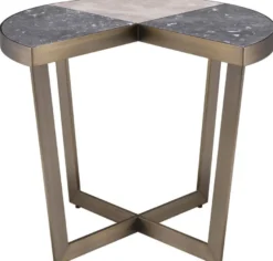 Casa Padrino Luxus Edelstahl Beistelltisch mit Marmor Tischplatte Grau / Beige / Messingfarben Ø 60 x H. 50,5 cm - Luxus Möbel