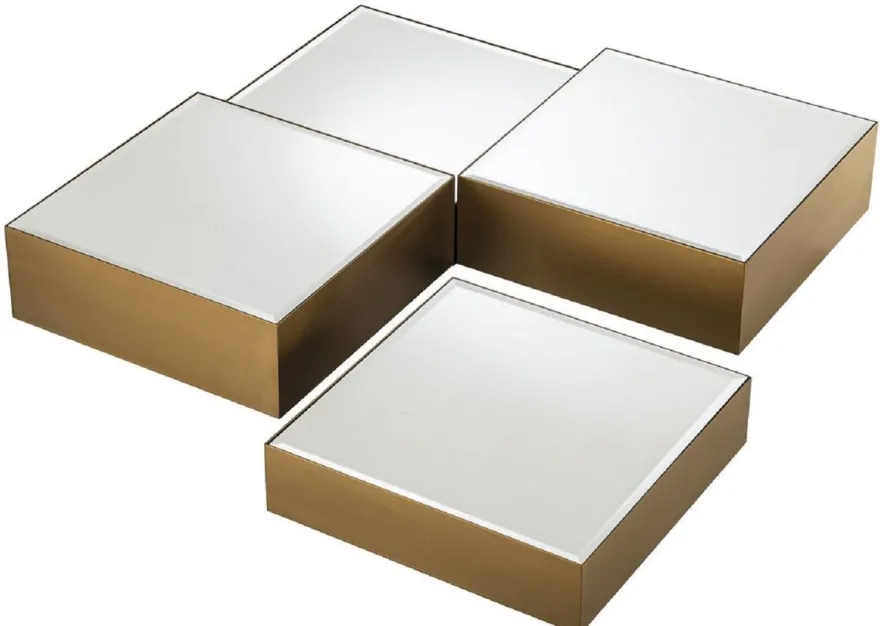Casa Padrino Luxus Edelstahl Couchtisch Set mit Spiegelglas Tischplatten Messingfarben / Schwarz - Wohnzimmer Möbel - Luxus Möbel