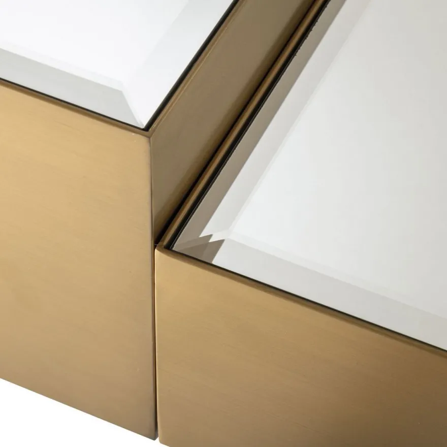 Casa Padrino Luxus Edelstahl Couchtisch Set mit Spiegelglas Tischplatten Messingfarben / Schwarz - Wohnzimmer Möbel - Luxus Möbel