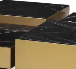 Casa Padrino Luxus Edelstahl Couchtisch Set mit Marmor Tischplatten Messingfarben / Schwarz - Wohnzimmer Möbel - Luxus Möbel - Luxus Kollektion