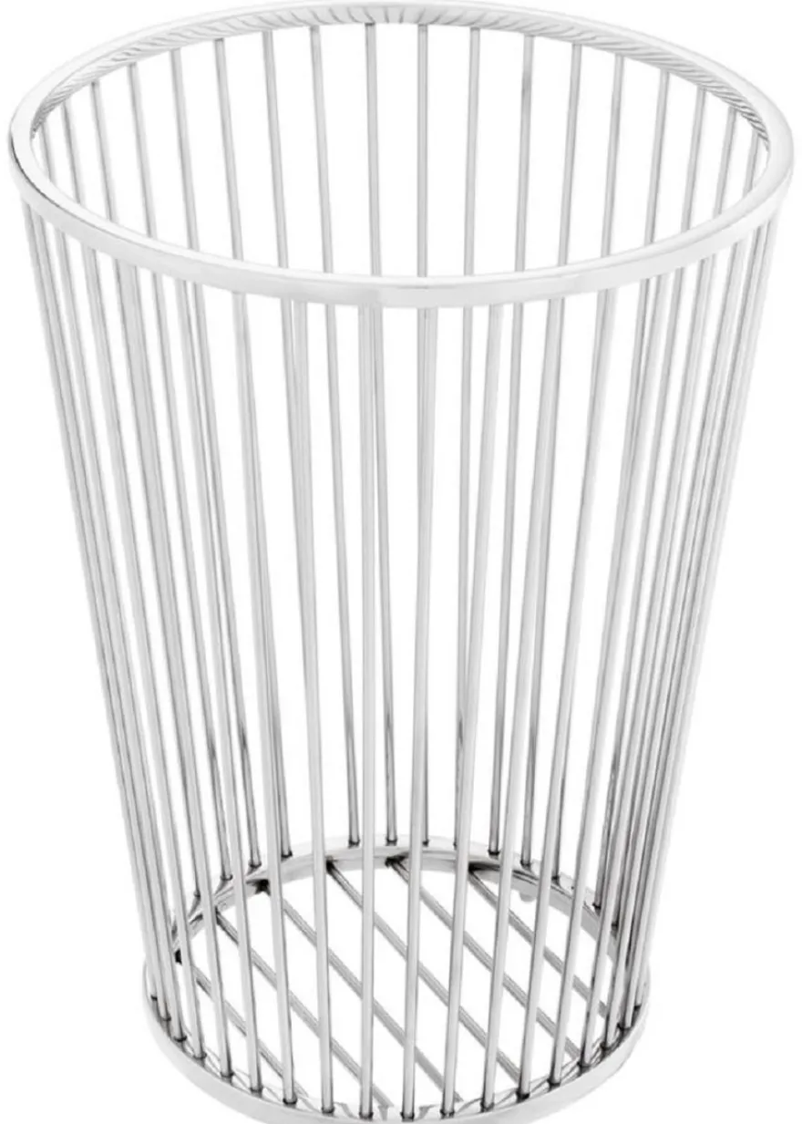 Casa Padrino Luxus Edelstahl Wäschekorb Silber Ø 30 x H. 40,5 cm - Luxus Badezimmer Accessoires