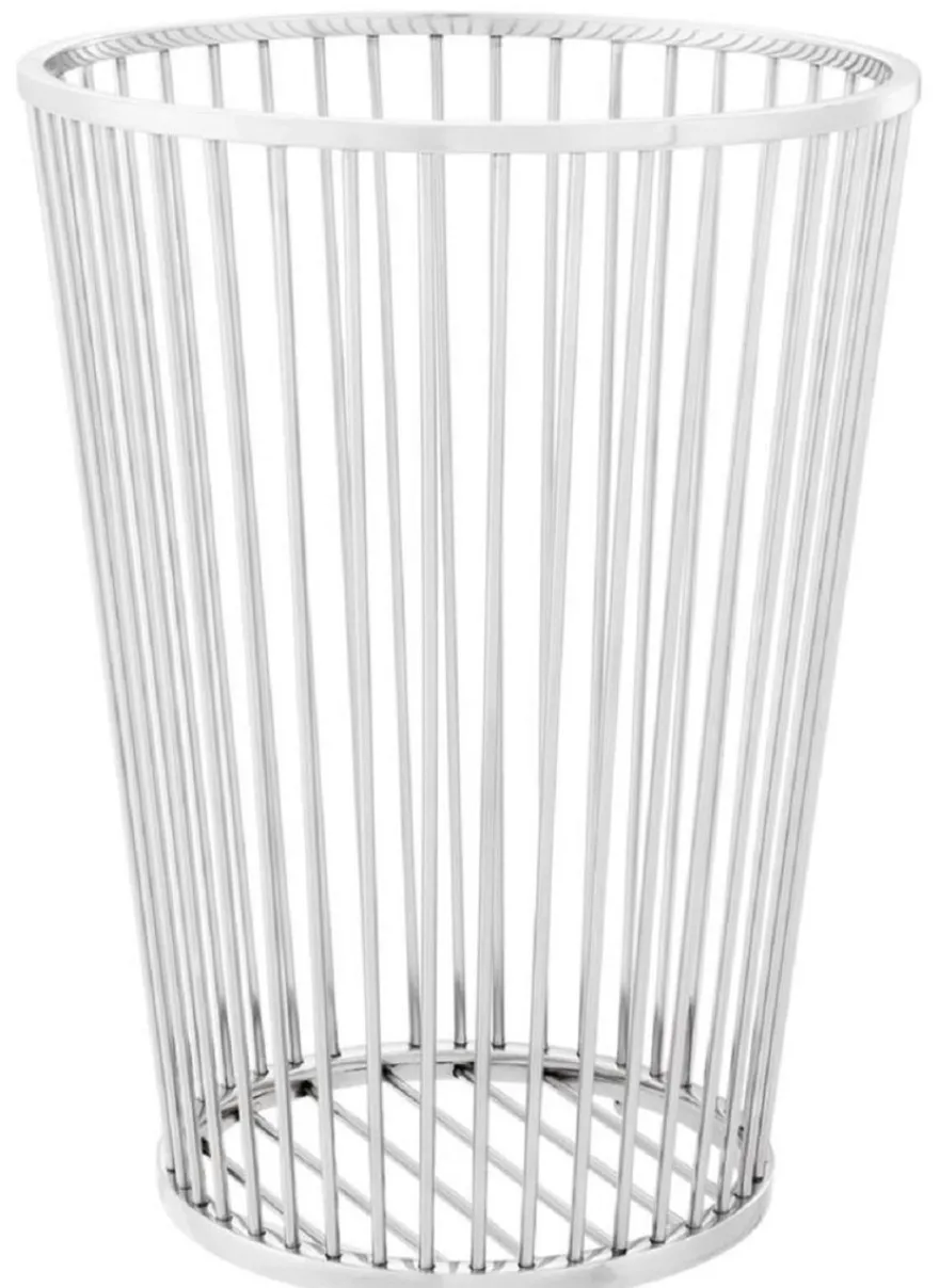 Casa Padrino Luxus Edelstahl Wäschekorb Silber Ø 30 x H. 40,5 cm - Luxus Badezimmer Accessoires