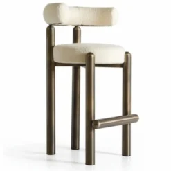 Casa Padrino Luxus Edelstahl Barstuhl Creme / Bronze H. 103 cm - Luxus Bar Möbel