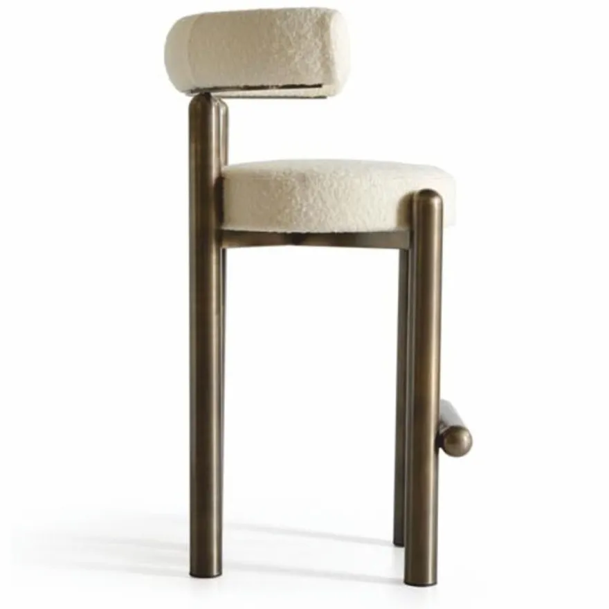 Casa Padrino Luxus Edelstahl Barstuhl Creme / Bronze H. 103 cm - Luxus Bar Möbel