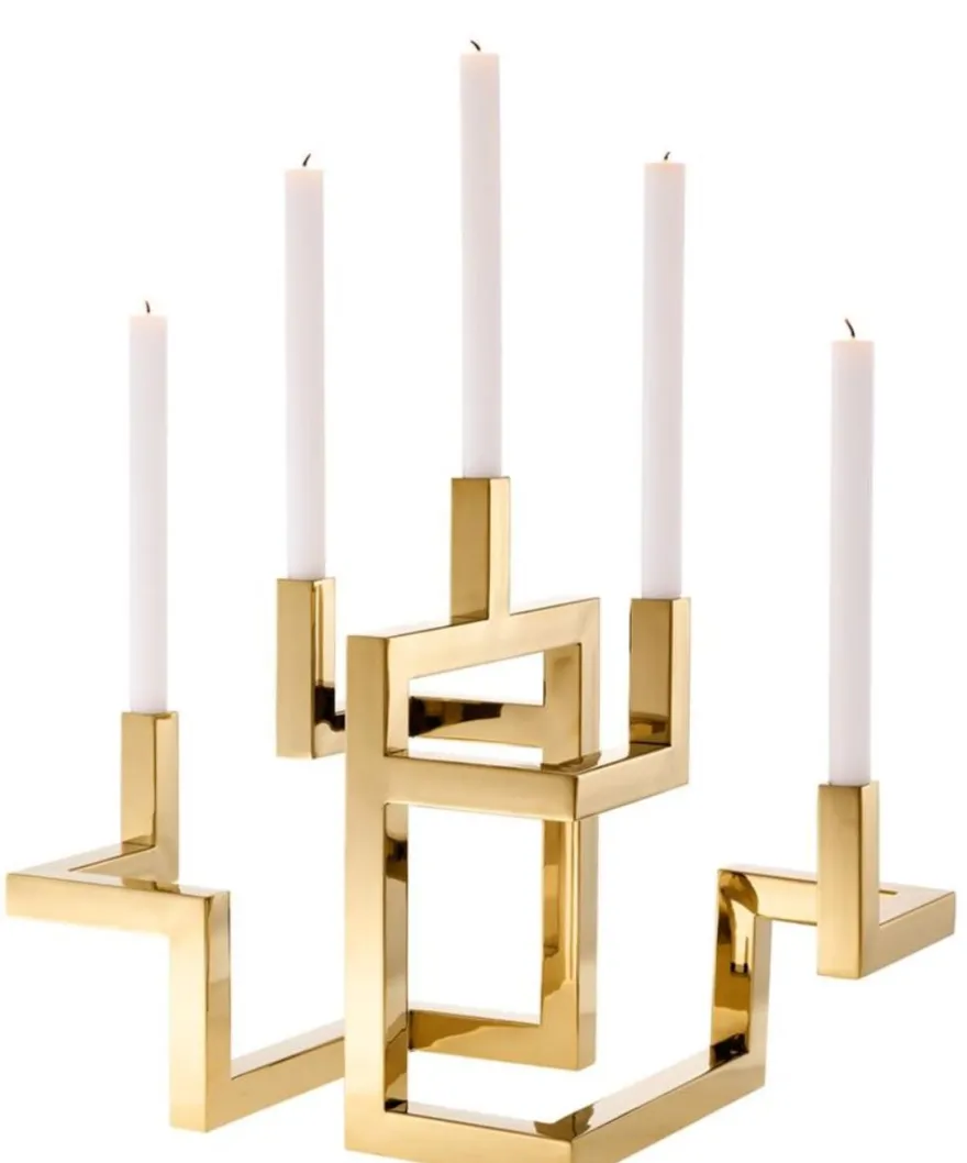 Casa Padrino Luxus Edelstahl Kerzenhalter 5-armig Messingfarben 55 x 29 x H. 41,5 cm - Hotel & Restaurant Deko Accessoires
