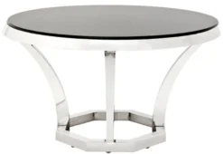 Casa Padrino Luxus Edelstahl Esstisch mit schwarzem Glas 130 x H. 75 cm - Designer Tisch