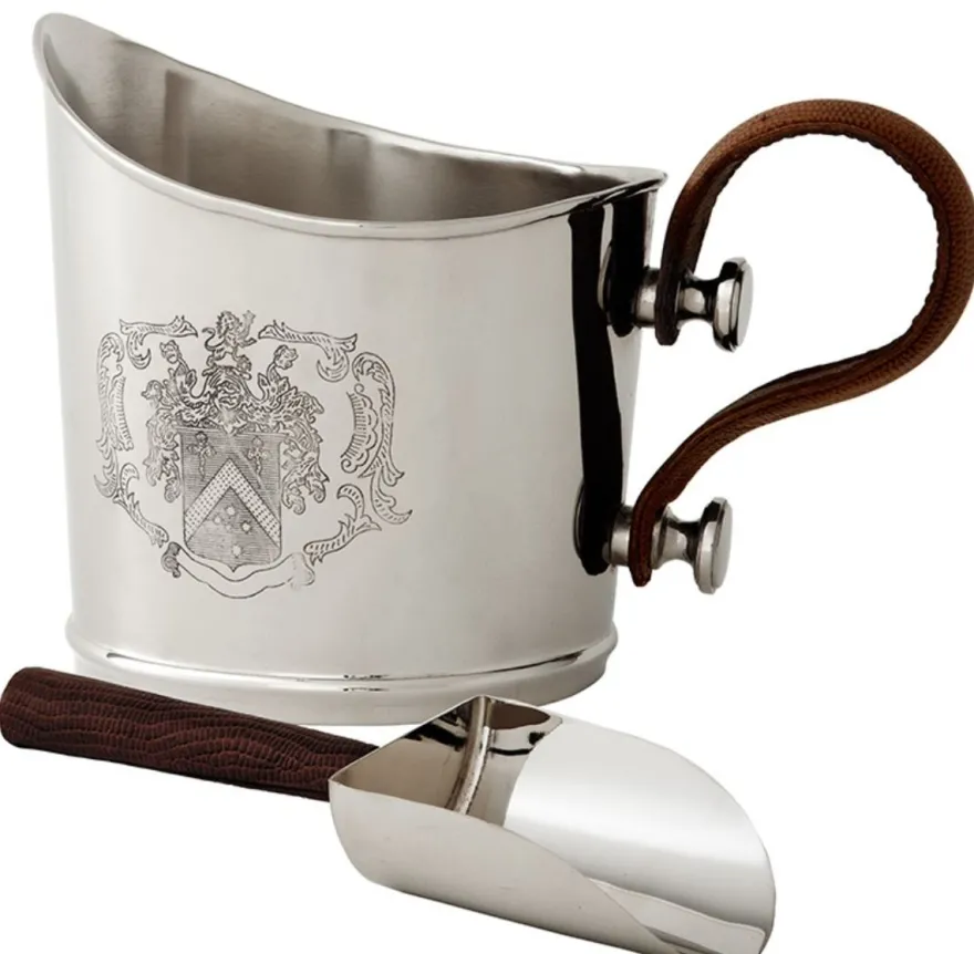 Casa Padrino Luxus Eiseimer mit Schaufel Set Silber / Braun 34 x 21 x H. 24 cm - Hotel & Restaurant Accessoires