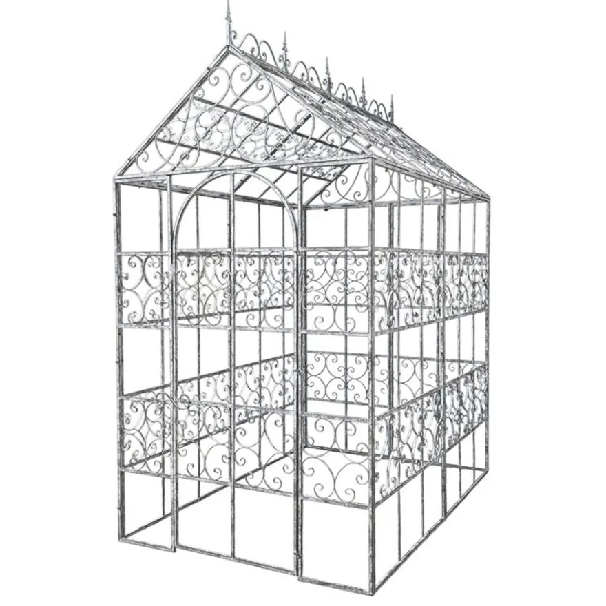 Casa Padrino Luxus Eisen Gewächshaus Silber 160 x 244 x H. 296 cm - Handgefertigter Gartenpavillon - Luxus Gartenmöbel