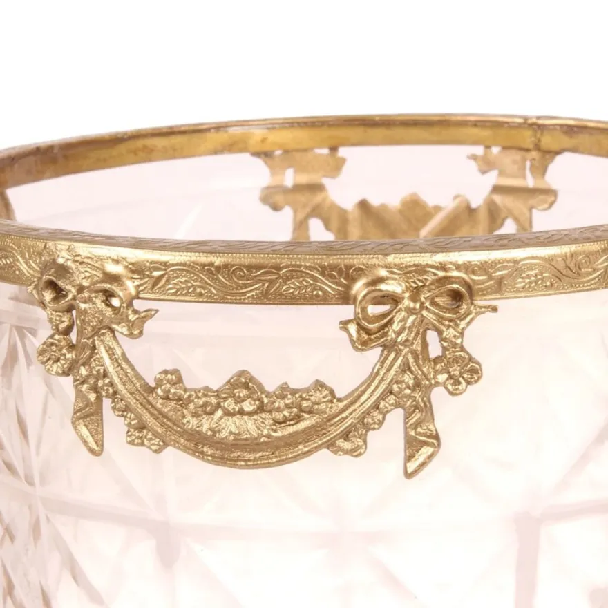 Casa Padrino Luxus Eiskübel Kristallglas / Gold Ø 23 x H. 25 cm - Sektkühler mit Messingmontierung