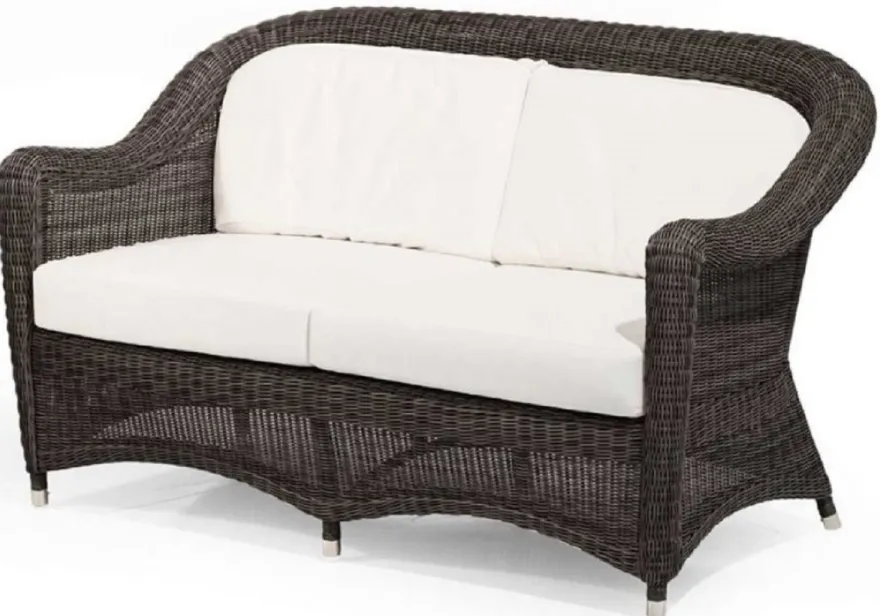 Casa Padrino Luxus 2er Gartensofa mit Kissen Dunkelbraun / Weiß 140 cm