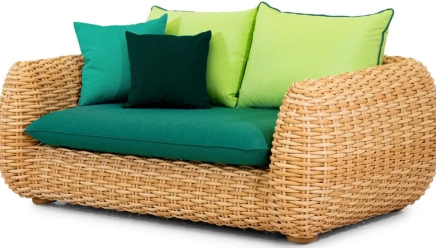Casa Padrino Luxus 2er Gartensofa Naturfarben / Grün 194 cm