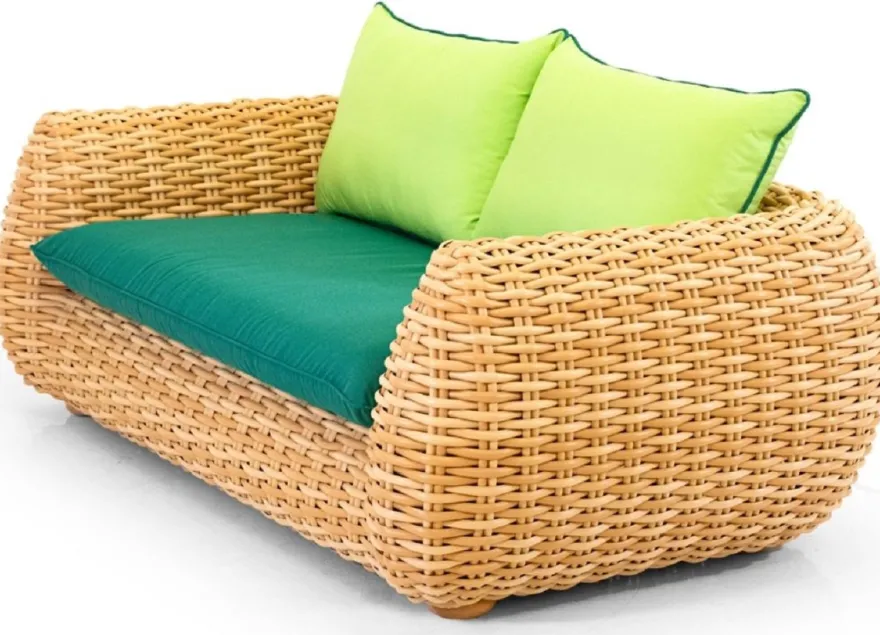 Casa Padrino Luxus 2er Gartensofa Naturfarben / Grün 194 cm