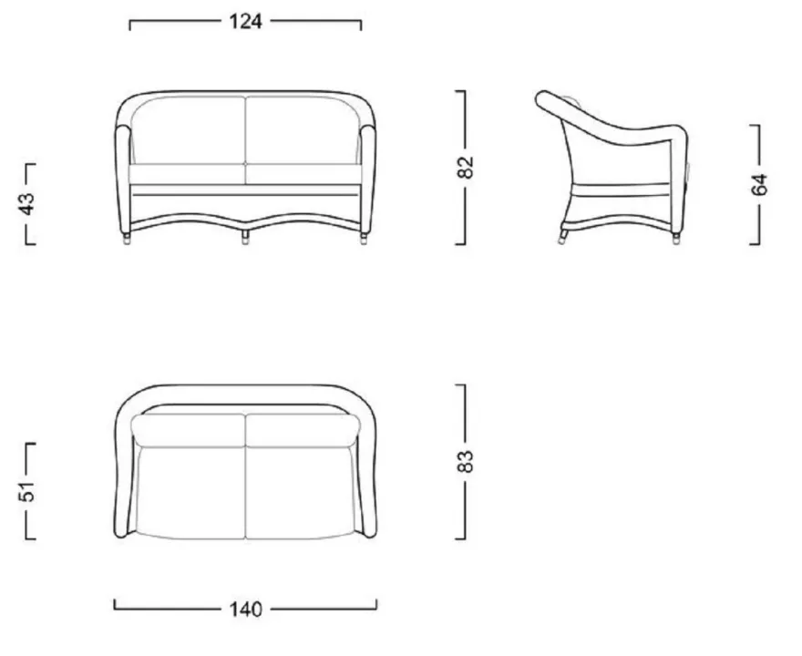 Casa Padrino Luxus 2er Gartensofa Dunkelbraun / Weiß / Braun 140 cm